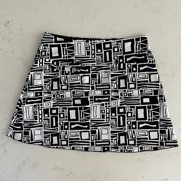 Reversible Pull On Golf Pickleball Mini Skirt Abstract Print/Solid Blk Wht S - Picture 8 of 11
